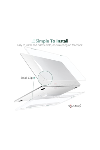 Novstrap Apple Macbook Air 15 İnç A2941 A3114 A3241 Uyumlu Kristal Parlak Kılıf Siyah Klavye Kılıfı Film Şeffaf