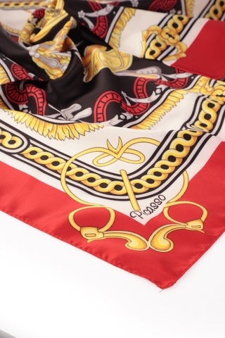 Inno 60x60 Cm Premium Saten Desenli Dikişli Fular Turuncu