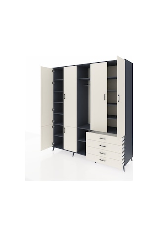 Kronos Dolap 14 Raflı 4 Çekmeceli Tek Askılı 220x59x243 Antrasit-aytaşı/aytaşı Aytası/aytası