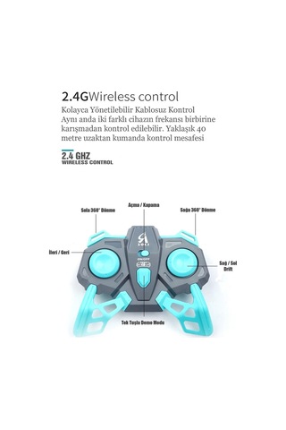 Uzaktan Kumandalı Işıklı Çok Yönlü Drift Tekerlekli Dublör Akrobat Araba Stunt Drift Car - Mavi Mavi