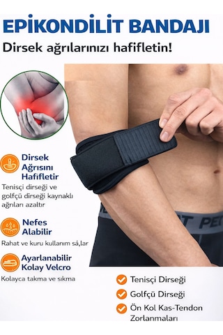 Standart Epikondilit Bandajı Silikon Destekli Tenisçi Golfçü Dirseği Bandı Unisize Standart