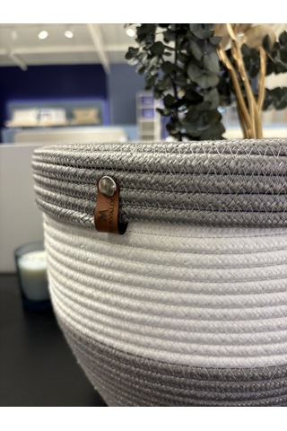 Kopya - Patrick Jüt Hasır Görünümlü Çöp Kovası, Dekoratif Sepet, Kağıt Çöpü Sepeti Gribeyaz