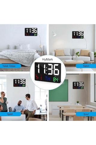 Yenilz Dijital Duvar Saati Renkli Hd Led Ekran 25x16 Cm Tarih Gün Siyah
