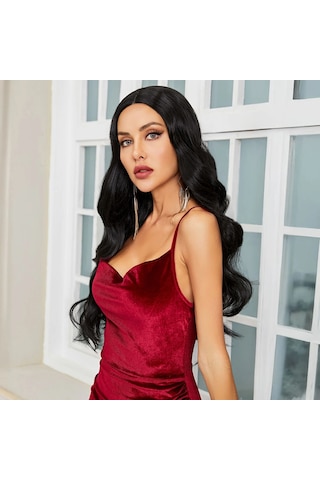 Uzun Boy Daalı Siyah Tül Peruk Renkli 12401478