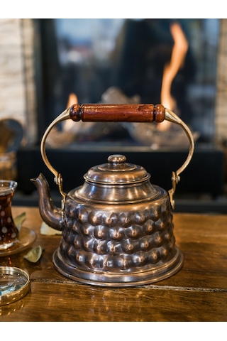 Bakır Demlik Kabartmalı Maraş Model Okstili Renk Oksitli