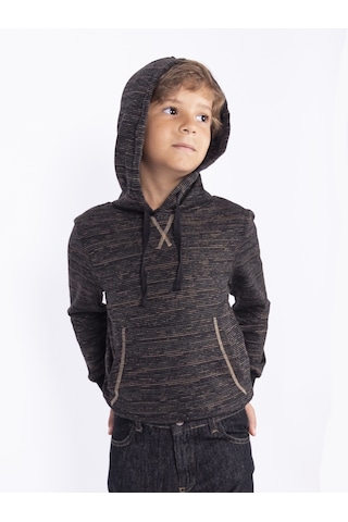 Erkek Çocuk Kapüşonlu İnce Sweatshirt Kahverengi