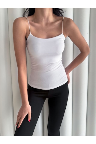Beta Moda Hub Kadın İp Askılı Uzun Crop - Beyaz Renkli