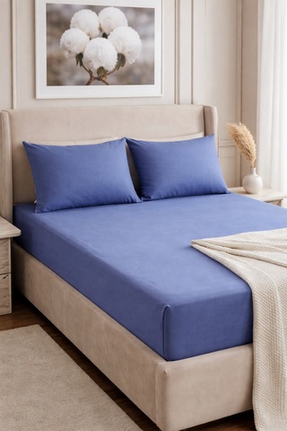 Faralya Life %100 Pamuk Çift Kişilik Çarşaf Takımı - 240x260 Cm Lastiksiz Çarşaf + 2 Adet 50 70 Yastık Kılıfı " Açik Mavi