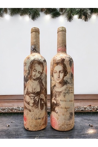 Meryem Ana Ve İsa Figürlü El Yapımı Dekoratif Şarap Şişeleri, Ev Dekoru, Ev Aksesuarları, Noel Ve Ye