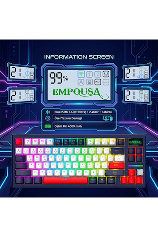 Inca Ikg-460ix Pro Manyetik White Switch Gaming Klavye 2k Hz Hot Swap Bluetooth 5.4 Rgb Dijital Bilgi Ekranı
