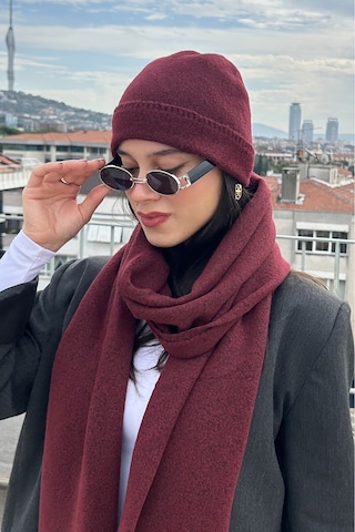 Mollycrush Kadın Kışlık Bordo Atkı Bere Seti Şık Örgü Set Bordo