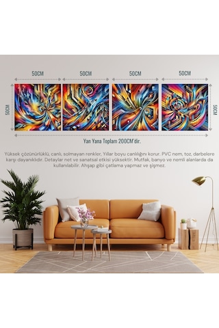 İskandinav Soyut Tablo Set Çerçevesiz 50x50cm Pvc Tablo 4'lü Set 025 Her Bir Tablo 50x50cm Büyüklüğündedir.