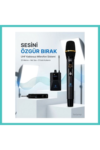 Ny Joy Uhf Kablosuz Mikrofon Seti El Yaka Ve Boyun Mikrofonlu 6.5mm Alıcılı 3.5mm Çeviricili Profesyonel Nyjoybz