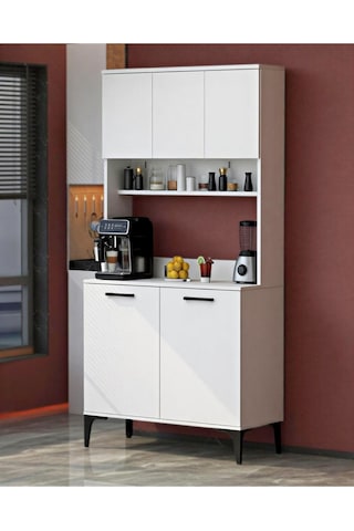 Glass 5 Kapaklı Çok Amaçlı Üst Raflı Dolap Beyaz
