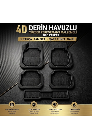 Wöbermann 4D Havuzlu Oto Paspas Tüm Araçlara Uygun Universal 5 Parça