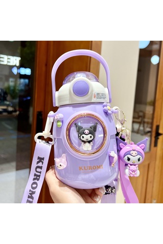 Lyon Kulomiçocuk Sevimli Hasır Termos Bardağı Mor