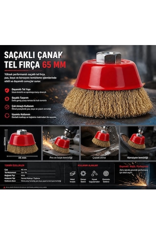 Saçaklı Çanak Tel Fırça, Pirinç Telli, 65 Mm, Taşlama Makinesi İçin