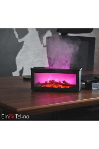 Bs-h3 Şömine Tasarımlı Işıklı Buharlı Ultrasonik Aroma Difüzörü Hava Nemlendirici Koku Verici-siyah
