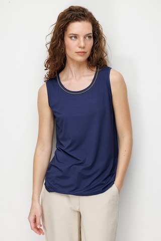Desen Triko Kadın Sıfır Yaka Yaka Kenarı Zincirli Askılı Penye T-shirt 26708 Lacivert Lacivert