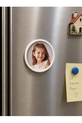 6 Adet Yuvarlak Buzdolabı Magnet Çerçeve Mıknatıslı 7,7 Cm Çap Kişiye Özel Fotoğraf
