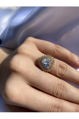 Kalp Charm Yüzük Zirkon Taşlı Gold