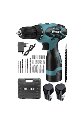 Steiner 36 V Sjs Çift Metal Şanzıman Çift Akülü Şarjlı Vidalama Matkap + 24 Parça Set Mavi