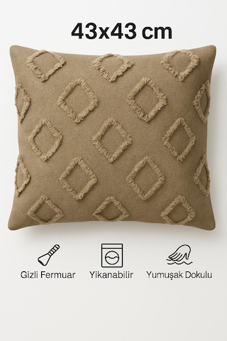Kırlent Kılıfı 43x43 Cm Çift Taraflı, Fermuarlı, Lüks Şönil Kumaş Koltuk Örtüsü İle Uyumlu 1 Adet VİZON