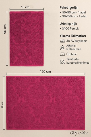 Banyo & Yüz Havlusu Seti %100 Pamuk 90x150 + 50x90 Cm Amorivy Vişne