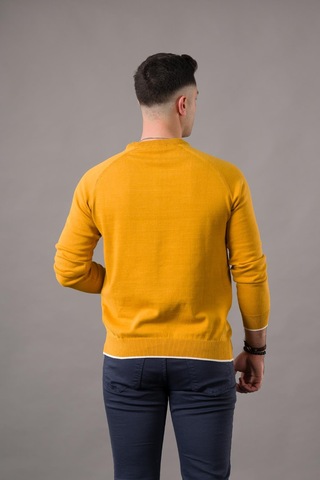San&fa Regular Fit Bisiklet Yaka Pamuklu Erkek Triko Kazak Hardal