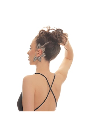Kadın Gümüş Renk Lak Kaplama Zirkon Taşlı Dokulu Yaprak Stilizesi Sol Kulak Earcuff&kıkırdak Küpe Çok Renkli