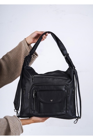 Yıkama Deri Kadın Omuz Ve Kol Çantası Siyah