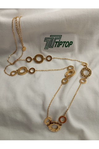 Tiptop/ Halka Zirkon Taşlı Gold Çelik Kolye altın