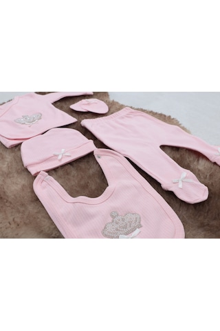 Sema Baby 5 Parça Hastane Çıkışı Zıbın Seti 0-3 Ay - Queen Pembe