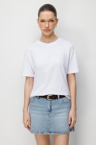 Mixray 4851 Kadın Oversize Fit Bisiklet Yaka Basic T-shirt Beyaz BEYAZ