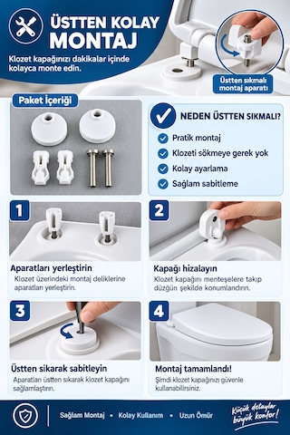 Kare Form Klozet Kapağı 35x43 Cm Soft Close Yavaş Kapanır Üstten Sıkmalı Beyaz