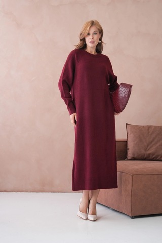 Kadın Bisiklet Yaka Yumuşak Dokulu Maksi Boy Şardonlu Oversize Triko Elbise 8324sw Bordo