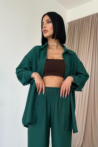 Munn Collection Zümrüt Alice Gömlek Ve Bol Kesim Pantolon Takım Çok Renkli