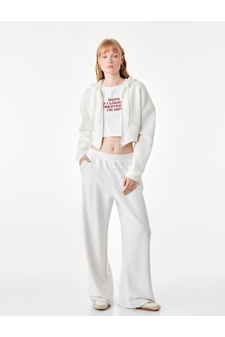 Koton Şardonlu Uzun Kollu Kapüşonlu Korse Detaylı Fermuarlı Crop Sweatshirt Ekru 7wal10059ık