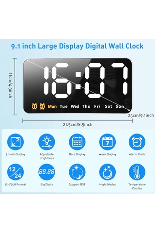 Büyük Dijital Duvar Saati, 3 Ayarlanabilir Parlaklık Seviyesine Sahip Büyük Led Dijital Duvar Saati Diğer
