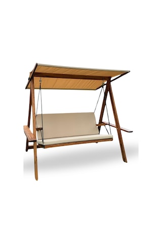 Riva 2100 3 Kişilik Ahşap Bahçe Salıncağı, Balkon ve Teras Salıncağı, Tenteli Camel