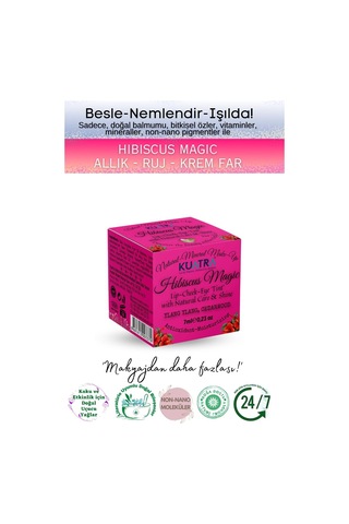 Hibiscus Magic Doğal İçerikli Çok Amaçlı Allık, Ruj, Göz Farı Makyaj Beraberinde Çok Değerli Besleyici Cilt Bakımı