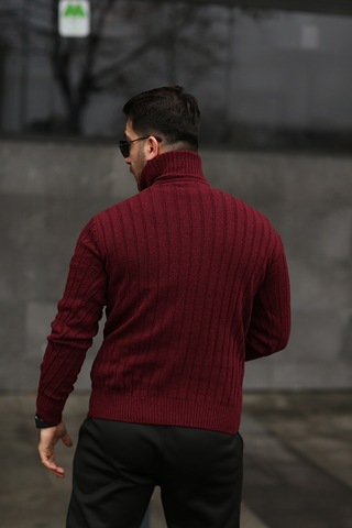 Martino Butik Unisex Balıkçı Yaka Triko Bordo Kazak Bordo
