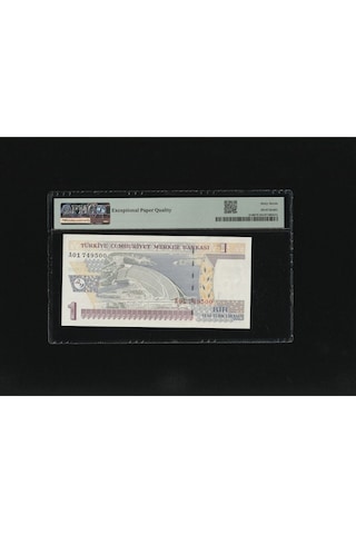 Bir Yeni Türk Lirası 1 Ytl P216 2005 Pmg 67 Epq Superb Gem Unc S/n A01 749500 8.ems 1. Tertip