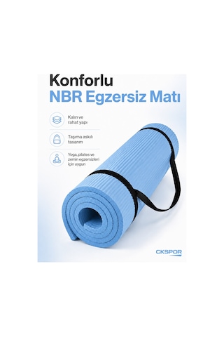 Ckspor 15 Mm Kaymaz Nbr Pilates Matı Taşıma Askılı Yoga Veegzerisiz Minderi Mavi
