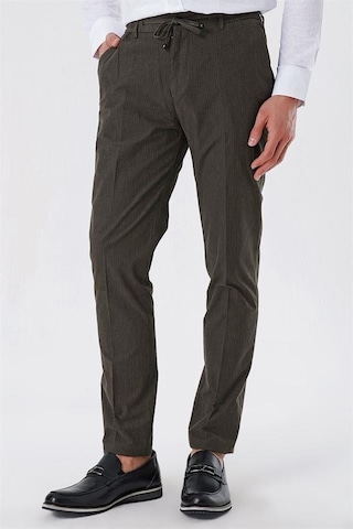 İmza Koyu Vizon Çizgili Armürlü % 100 Pamuk Yan Cep Slim Fit Dar Kesim Casual Pantolon 1003230159-koyu Vizon Koyu Vizon