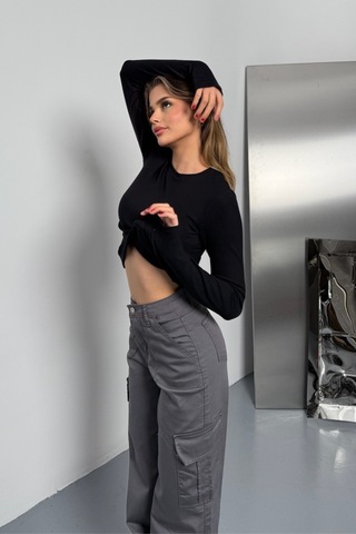Balenbi Kadın Buzzy Parmak Geçmeli Bisiklet Yaka Basic Body 1130 Siyah
