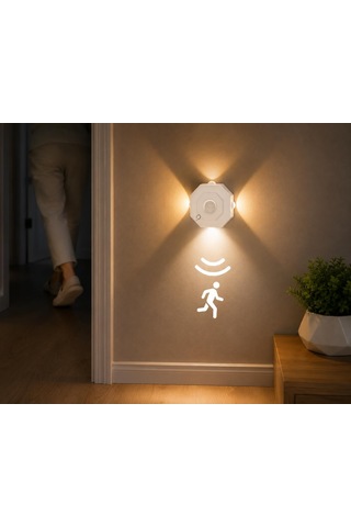 3 Adet Sekizgen Şeklinde 3 Modlu Sensörlü Led Lamba Usb Şarjlı Hareket Sensörlü Gece Lambası Kablosuz Dolap Koridor Merdiven Aydınlatma Enerji Sınıfı Beyaz