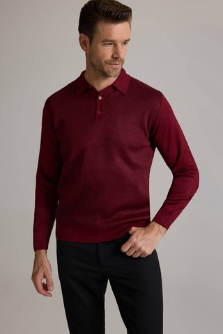 Ysf Erkek Bordo Polo Yaka Desenli Triko