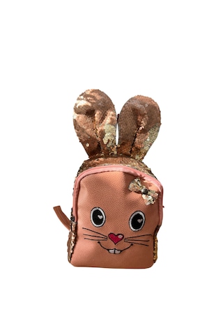Çocuk Çanta Tavşan Figürlü Pullu Kız Çocuk Sırt Çantası Pullu Sırt Çanta Açık Pudra Pembe