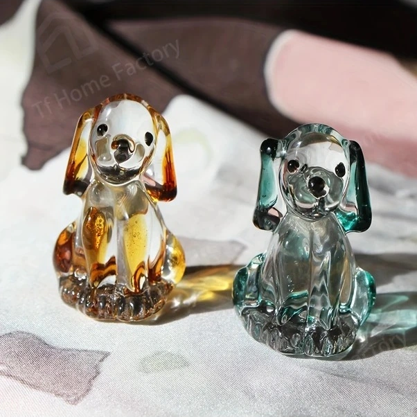 Trendooze Yeşil Cam Köpek Figürü, Sunshine022 El Yapımı Modern Masaüstü Dekoru Hediye
